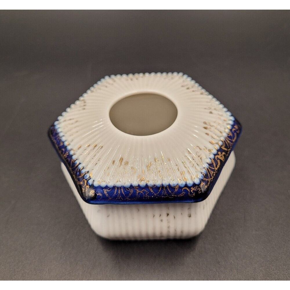 Hair Receiver Porcelain Antique Flow Blue Gold Souvenir Germany